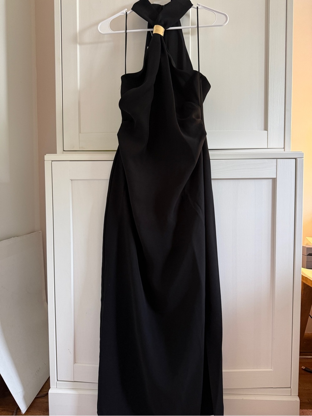 Mango Black Halter Maxi Dress with Gold Neck Detail